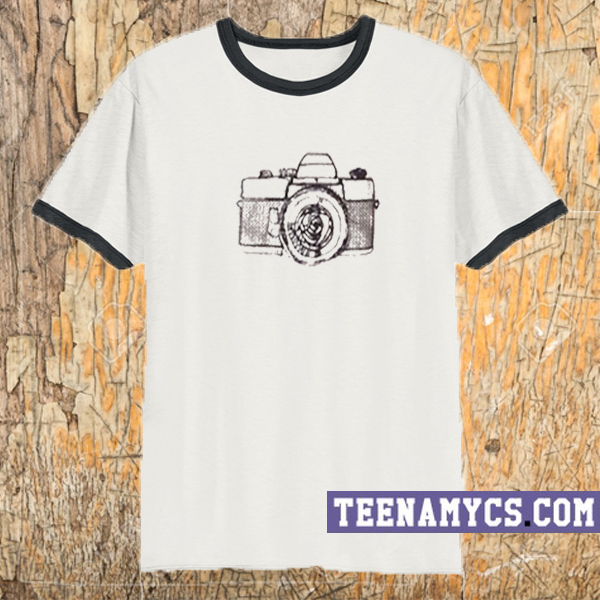 camera sketch ringer t-shirt