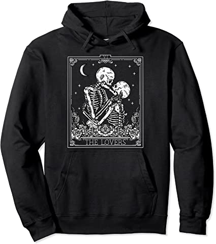 The Lovers Vintage Tarot Card Astrology Skull Horror Occult Pullover Hoodie