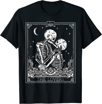 The Lovers Vintage Tarot Card Astrology Skull Horror Occult T-Shirt