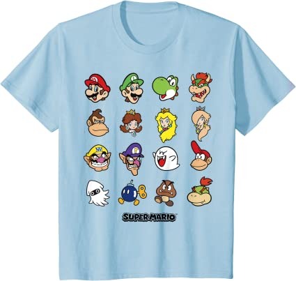 Nintendo Super Mario Character Faces Grid Graphic T-Shirt