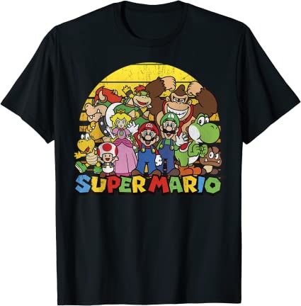 Super Mario Group Portrait Vintage Graphic T-Shirt