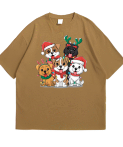 Adorable Christmas Dogs in Santa Hats Front Sand