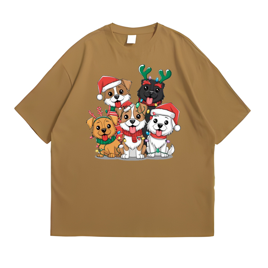 Adorable Christmas Dogs in Santa Hats Front Sand