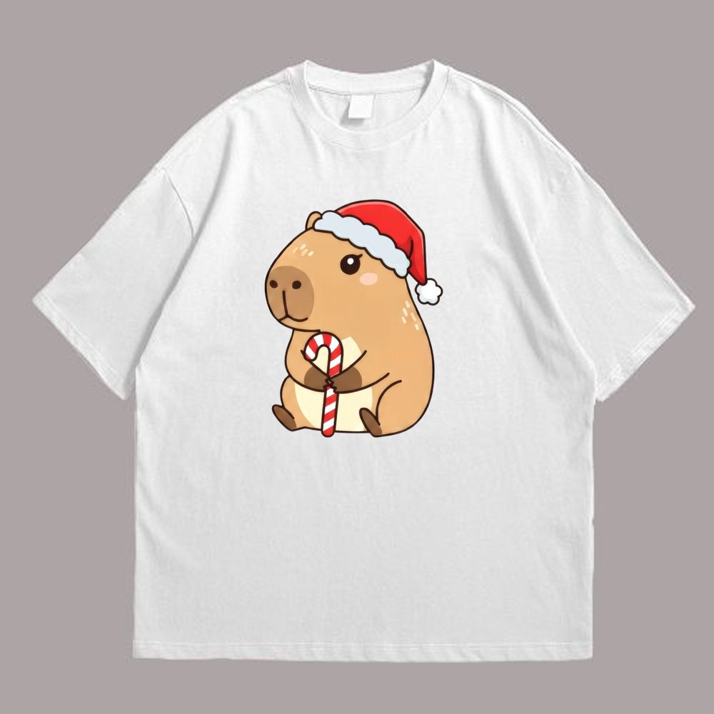 Capybara in Action Christmas Front White