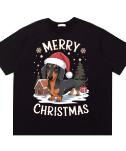 Dachshund Merry Christmas Classic T-Shirt Front Black
