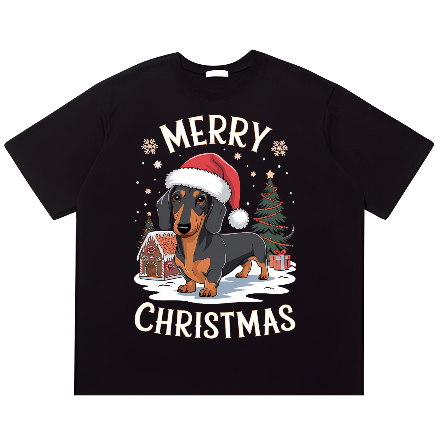 Dachshund Merry Christmas Classic T-Shirt Front Black