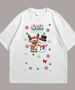 Deer and Snowman Christmas Front White