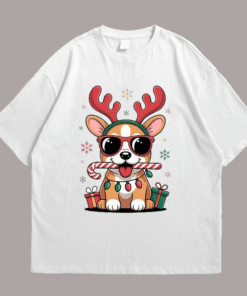 Dog Deer Christmas Front White