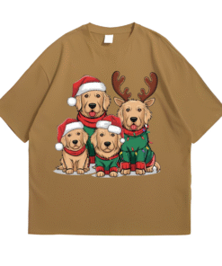 Golden Retriever Family In Christmas Front Sand