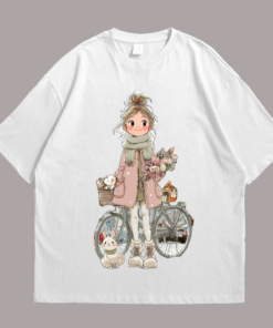 A girl with a rabbit and flowers