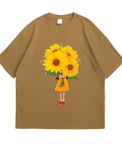 A little girl holding a sunflower